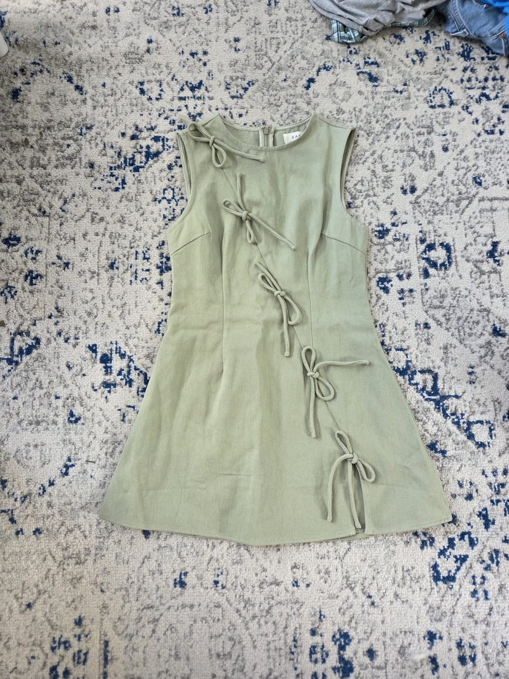 Womams Sabo Sage Green Bow-Detail A-Line Dress